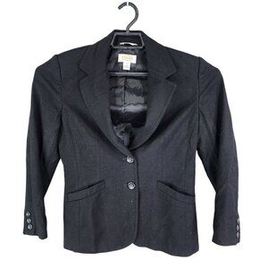 Womens Black Petite Talbots Wool Blend Blazer Jacket Double Button Size 4P